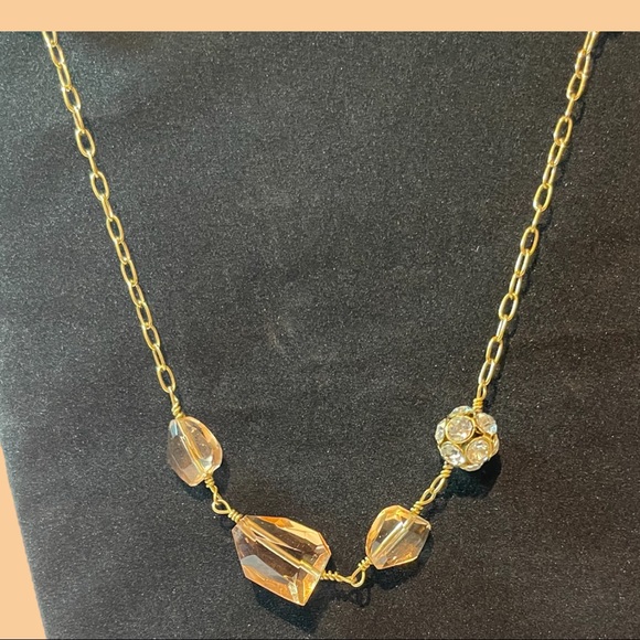 J. Crew Goldtone Long Necklace with Glass and Rhinestone Accents 30” Length - Picture 2 of 3